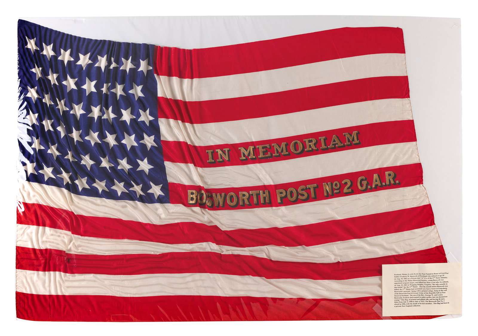 RARE GRAND ARMY OF THE REPUBLIC FLAG Portland, Maine, Circa 1909 29" x 44". (1 of 1)