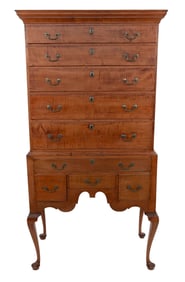 QUEEN ANNE HIGHBOY Rhode Island, Mid-18th Century Height 75.5". Width 37.5". Depth 18.25".