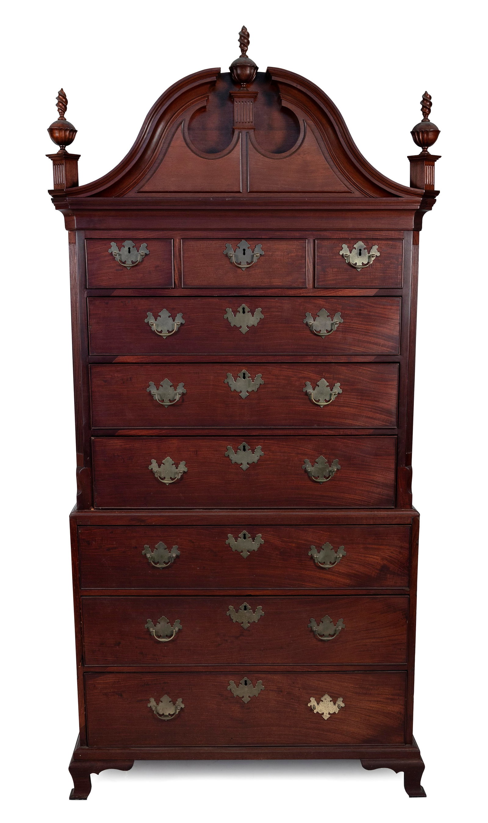 CHIPPENDALE BONNET-TOP CHEST-ON-CHEST Last Quarter of the 18th Century Height 90.5". Width 40.75". (1 of 5)