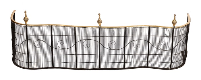 BRASS AND WIRE FIREPLACE FENDER Circa 1800 Width 54". Depth 15".