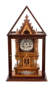 CASED GOTHIC REVIVAL STEEPLE MANTEL CLOCK Late 19th Century Case height 30.75".