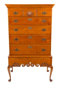 ELDRED WHEELER DUNLAP-STYLE CHEST-ON-FRAME Massachusetts, 20th Century Height 63". Width 36". Depth