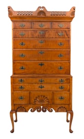 ELDRED WHEELER DUNLAP-STYLE HIGHBOY Massachusetts, 20th Century Height 78". Width 37.5". Depth 19".