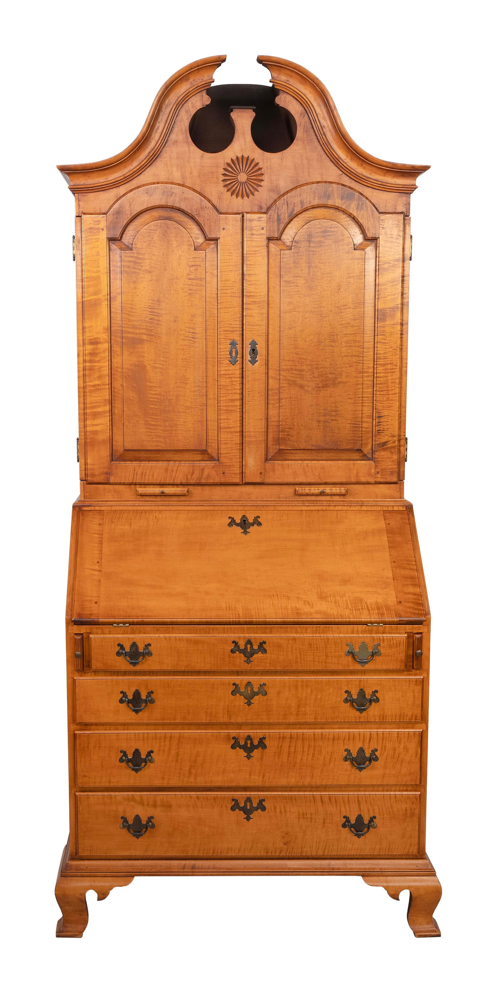 ELDRED WHEELER TWO-PART BONNET-TOP SECRETARY Massachusetts, 20th Century Height 89". Width 35". (1 of 3)