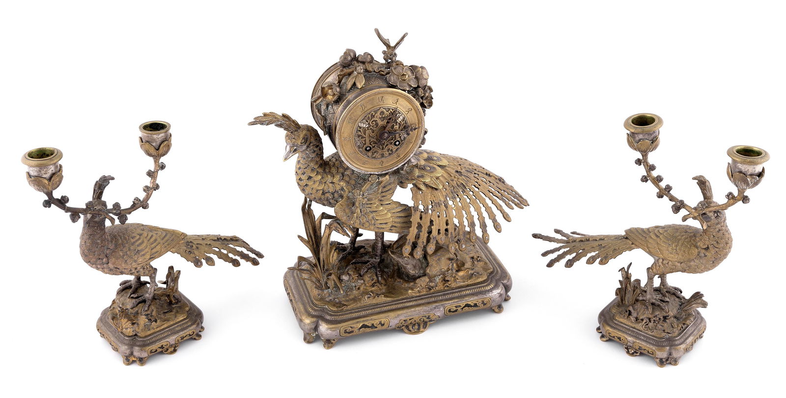 JAPY FRÈRES LOUIS XVI GILT-BRONZE CLOCK GARNITURE France, 19th Century Height 13". Width (1 of 4)