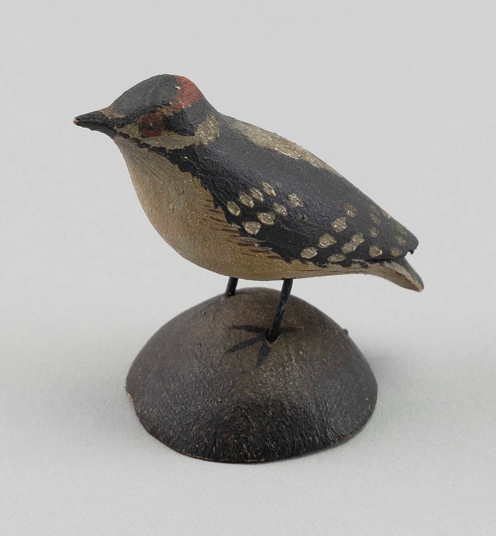 A. ELMER CROWELL MINIATURE DOWNY WOODPECKER East Harwich, Massachusetts, 1862-1952 Height 1.75". (1 of 3)