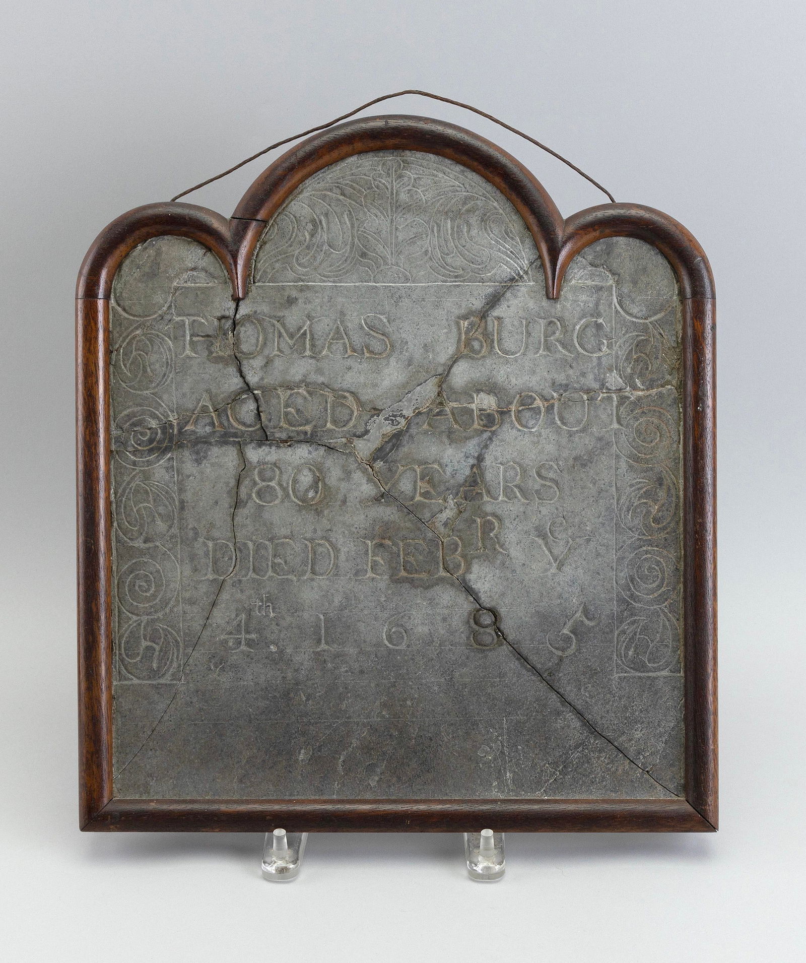 EARLY GRAVESTONE Dated 1685 Framed 14.5" x 13". (1 of 2)