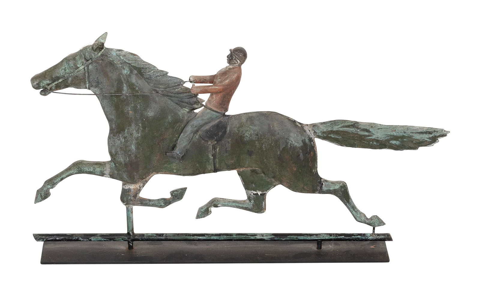 COPPER HORSE AND JOCKEY WEATHER VANE ATTRIBUTED TO CUSHING & WHITE Waltham, Massachusetts, Circa (1 of 2)