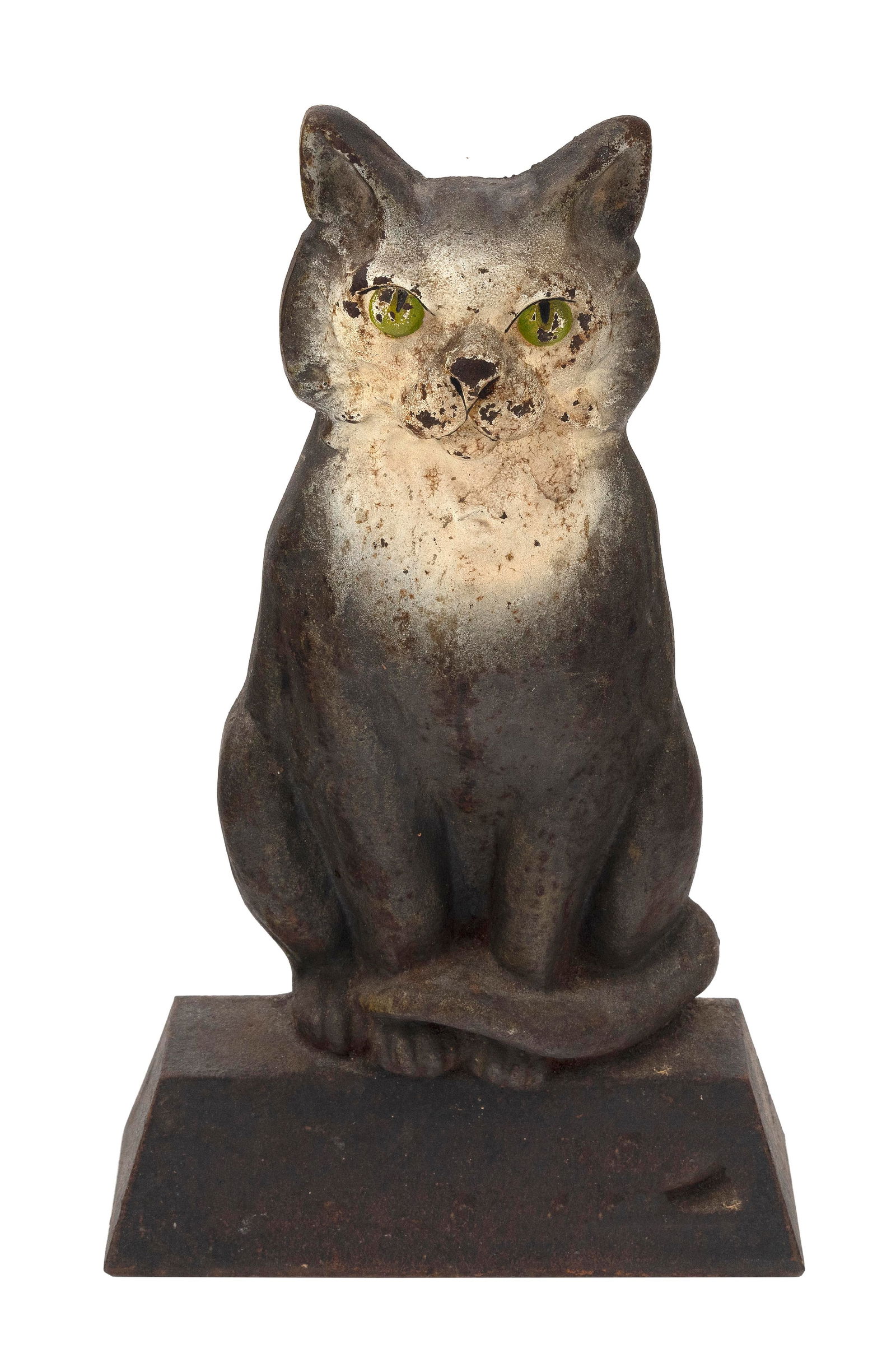 CAST IRON SEATED CAT DOORSTOP WITH ORIGINAL PAINT Early 20th Century Height 12.75". (1 of 2)