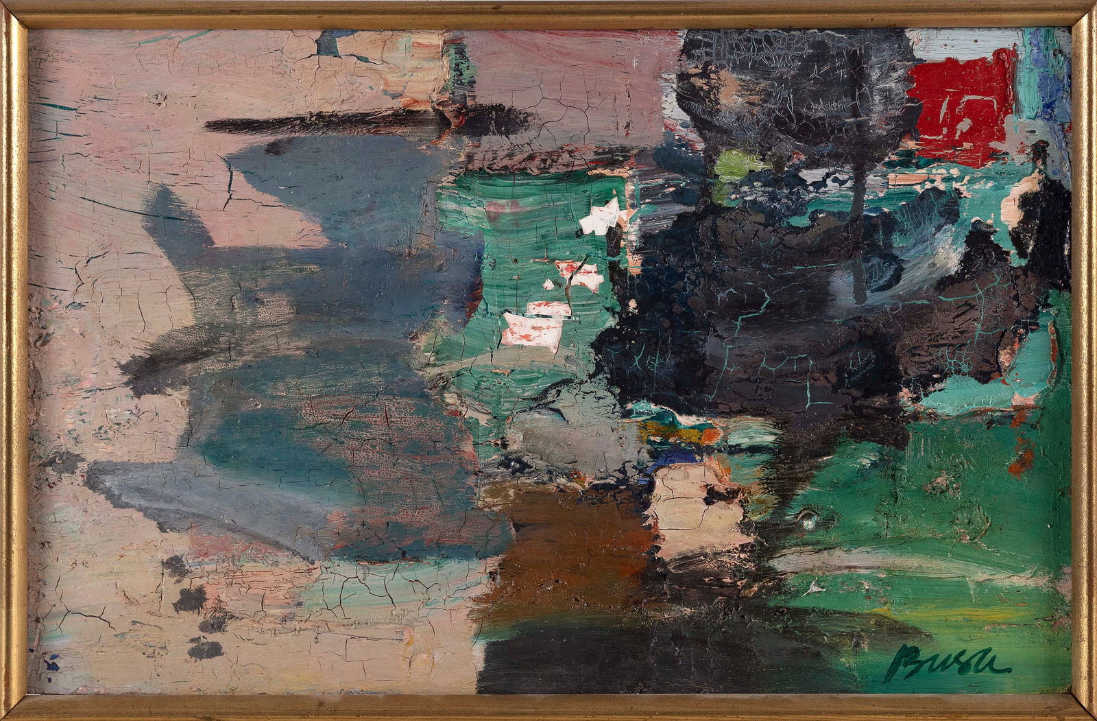 PETER BUSA (Pennsylvania, 1914-1985), Abstract., Oil on board, 11" x 18.5". Framed 13" x 19". (1 of 2)