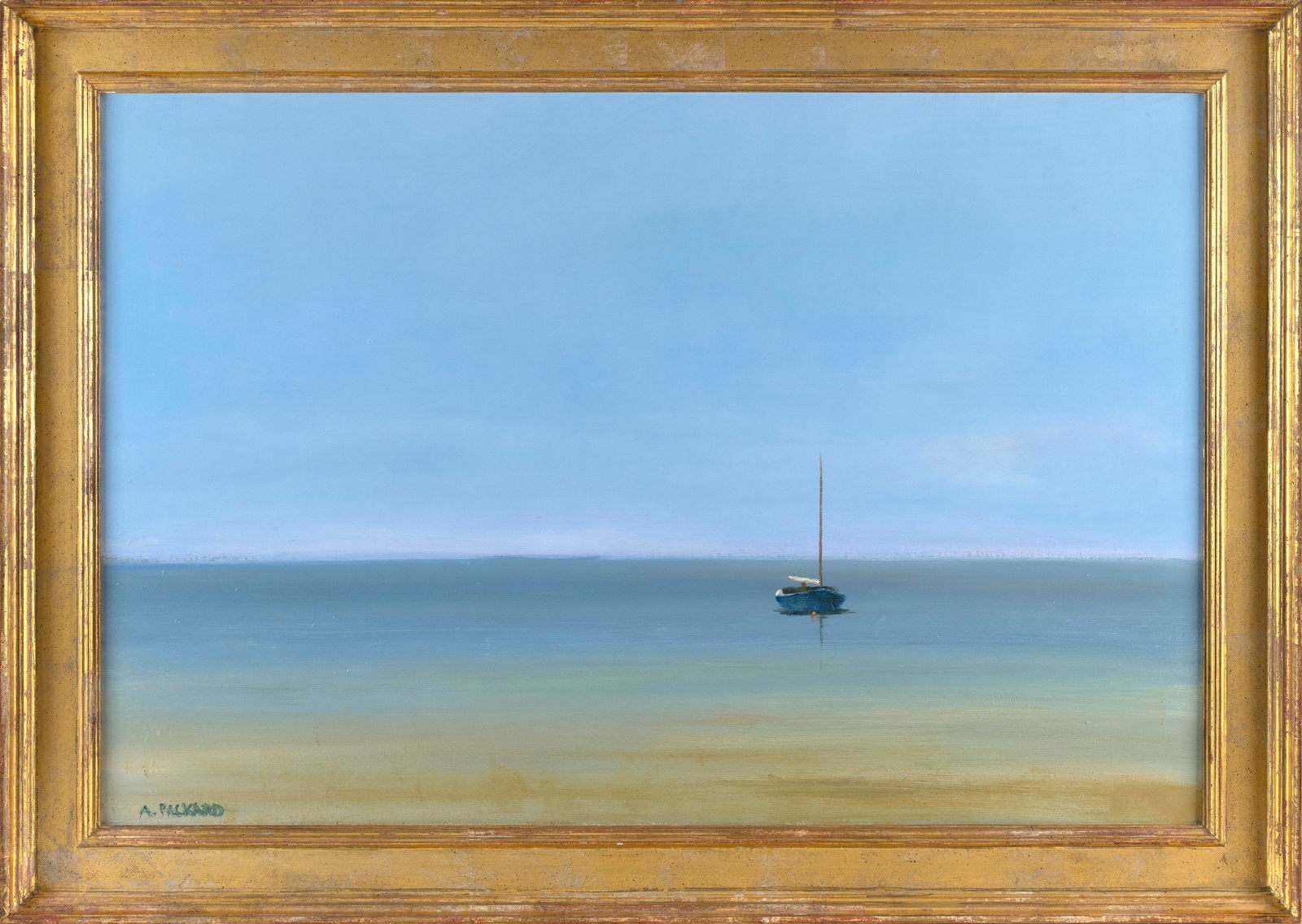 ANNE PACKARD (New Jersey/Massachusetts, 1933-), "Beetle Cat"., Oil on canvas, 24" x 36". Framed 30": ANNE PACKARDNew Jersey/Massachusetts, 1933-"Beetle Cat". Signed lower left "Anne Packard". Titled on label verso.Oil on canvas, 24" x 36". Framed 30" x 42". Provenance:The collection of the artist.