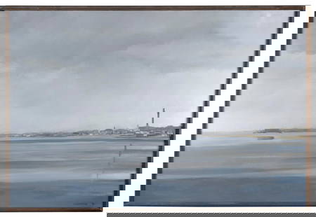 ANNE PACKARD (New Jersey/Massachusetts, 1933-), View of Provincetown, Massachusetts from the: ANNE PACKARDNew Jersey/Massachusetts, 1933-View of Provincetown, Massachusetts from the Harbor. Signed and dated lower right "A. Packard '80".Oil on canvas, 36" x 53". Framed 39" x 56".