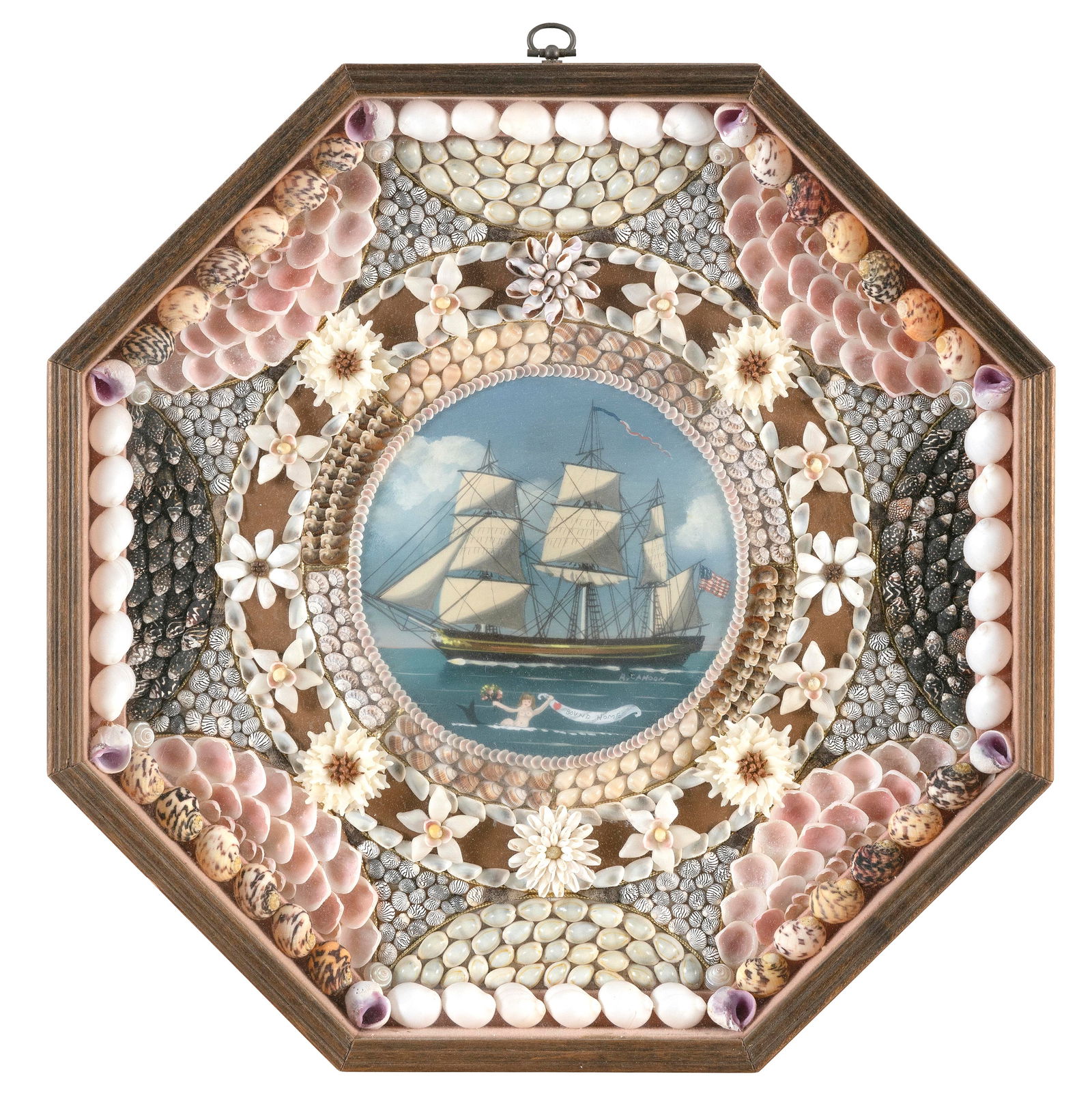 RALPH EUGENE CAHOON, JR. (Massachusetts, 1910-1982), "Bound Home"., Painting diameter 5.5". (1 of 2)