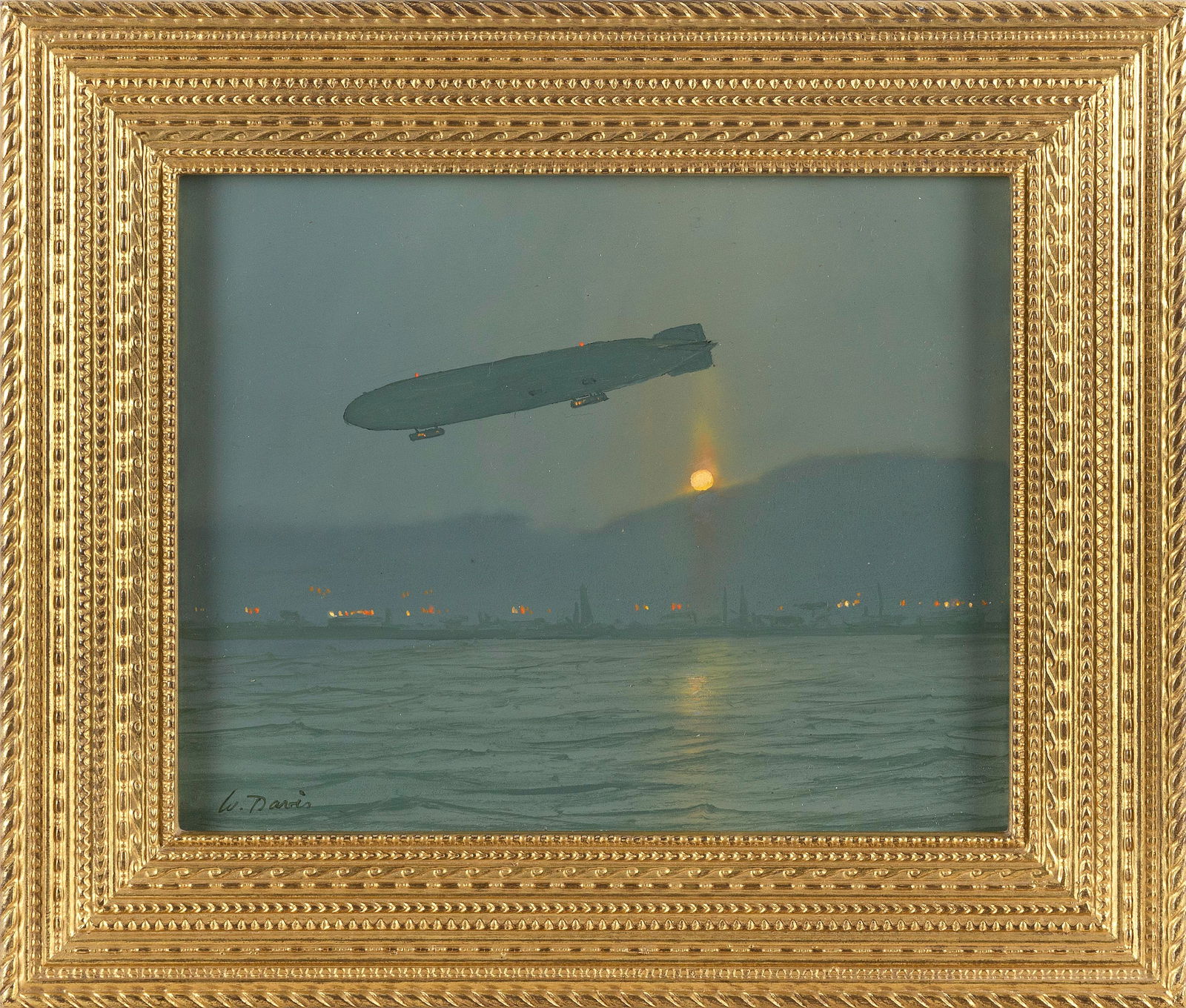 WILLIAM ROBERT DAVIS (Massachusetts, 1952-), "Graf Zeppelin off South American Coast"., Oil on (1 of 2)