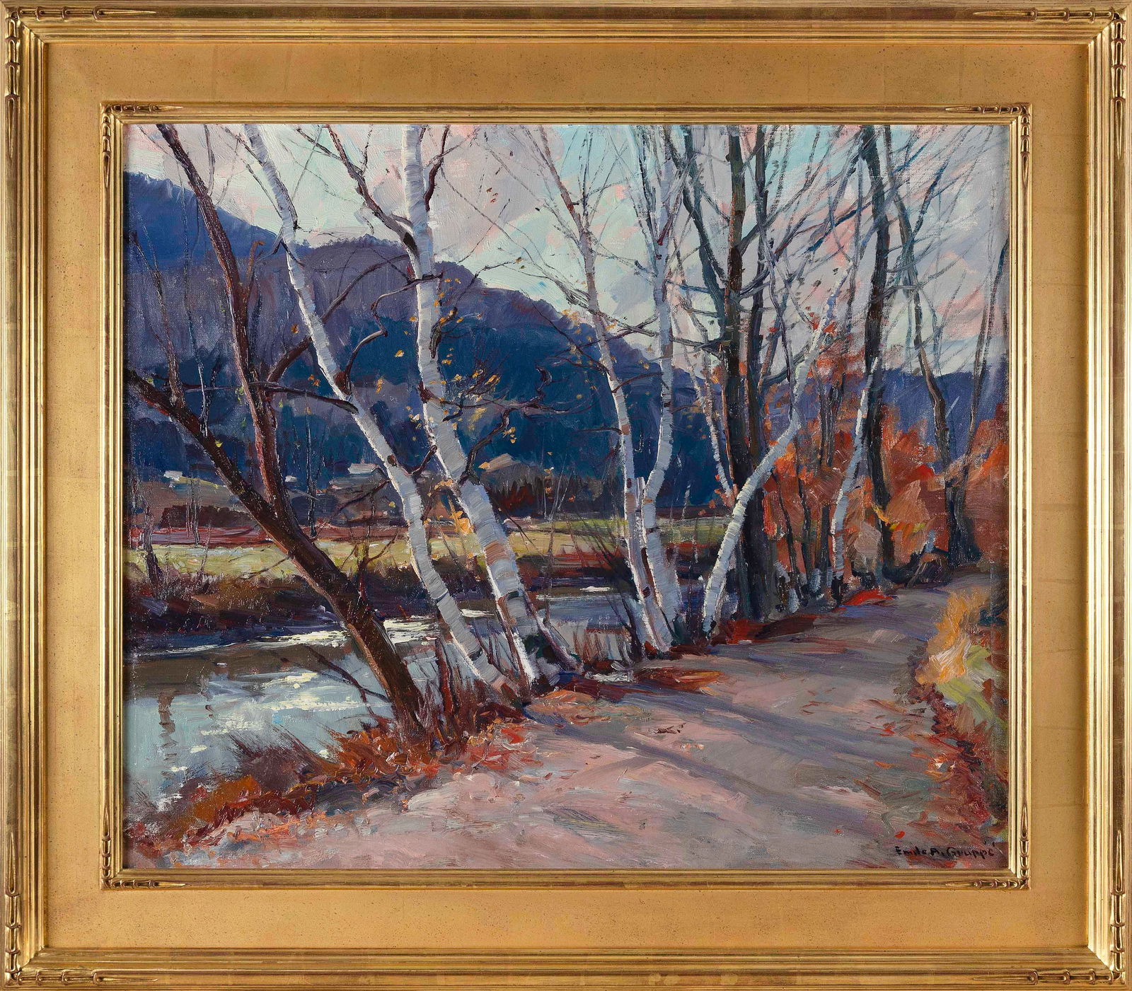 EMILE ALBERT GRUPPE (Massachusetts, 1896-1978), Birches along the river’s edge., Oil on (1 of 2)