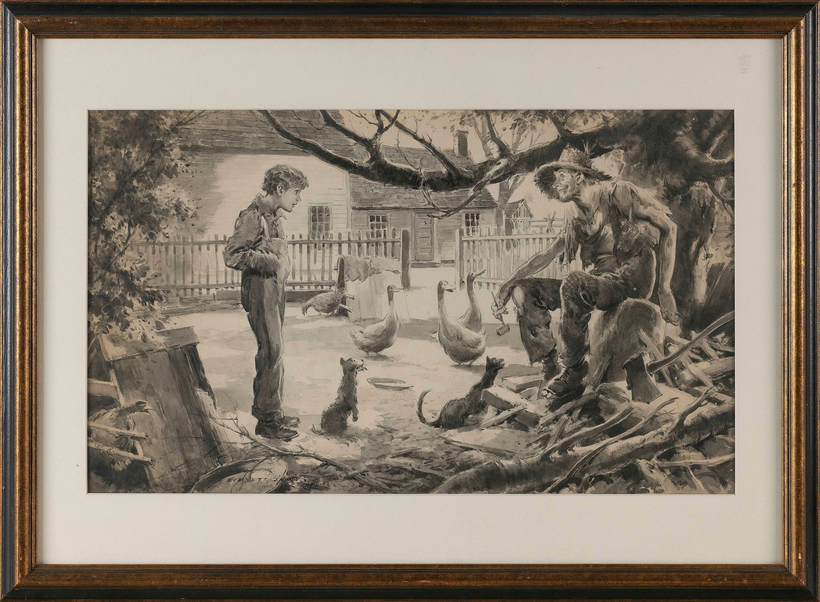 EVERETT SHINN (New York/Pennsylvania, 1876-1953), Farmyard scene, 1942., Pen and ink and watercolor (1 of 2)