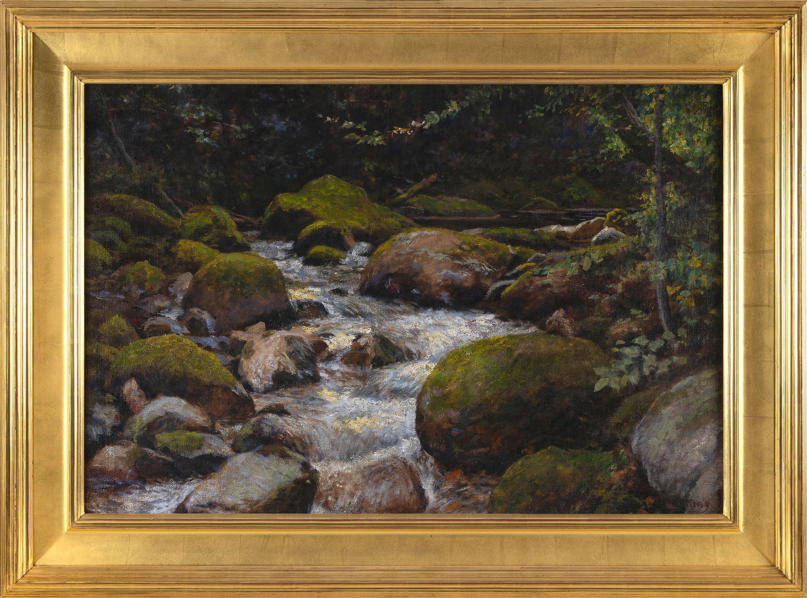 JOHN JOSEPH ENNEKING (Massachusetts/New York/Maine/Ohio, 1841-1916), "Woodland Whitewater"., Oil on (1 of 2)
