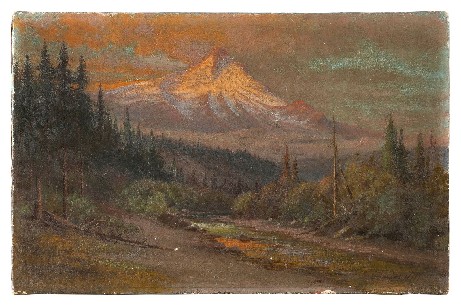 EDWARD HILL (New Hampshire/California/Oregon, 1843-1923), Sunset mountain landscape, possibly Mt. (1 of 2)