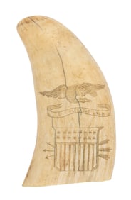 SCRIMSHAW WHALE'S TOOTH "THE NIAGARA SUSPENSION BRIDGE" Mid-19th Century Length 5".