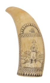 SCRIMSHAW WHALE'S TOOTH ATTRIBUTED TO A CERES ARTISAN Mid-19th Century Length 5.5".