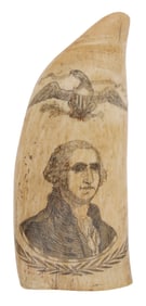 SCRIMSHAW WHALE'S TOOTH WITH PORTRAIT OF GEORGE WASHINGTON 19th Century Length 6.5".