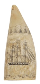 SCRIMSHAW WHALE'S TOOTH ATTRIBUTED TO THE LADY WELLINGTON ENGRAVER Dated 1834 Length 5.25".