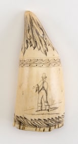 SCRIMSHAW WHALE'S TOOTH WITH FIGURAL PORTRAITS Mid-19th Century Length 5.75".