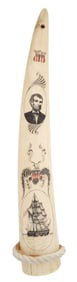 * POLYCHROME ENGRAVED WALRUS TUSK WITH PATRIOTIC IMAGERY 20th Century Length 17".