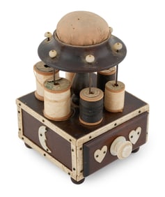 WHALEBONE-MOUNTED SEWING STAND 19th Century Height 7.5". Base 4.5" x 4.5".