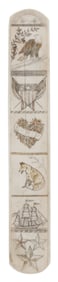 POLYCHROME SCRIMSHAW WHALEBONE BUSK WITH PATRIOTIC VIGNETTES Last Quarter of the 19th Century Length