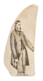 SCRIMSHAW WHALE'S TOOTH WITH PORTRAIT OF "CRAWFORD ESQ, M.P." 19th Century Length 7". Includes