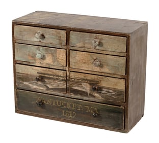 CHEST WITH WHALING-THEMED PAINTED DECORATION 19th Century