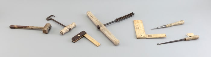 SEVEN WHALEBONE-HANDLED TOOLS 19th Century Lengths from approx. 4" to 10".