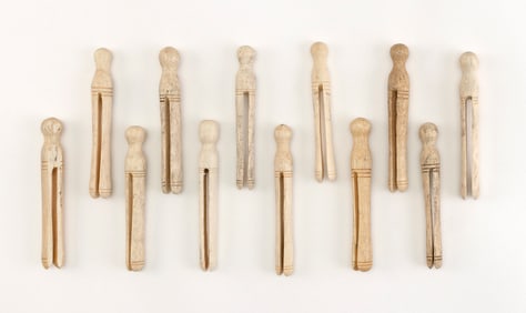 TWELVE WHALEBONE CLOTHESPINS 19th Century Lengths approx. 5".