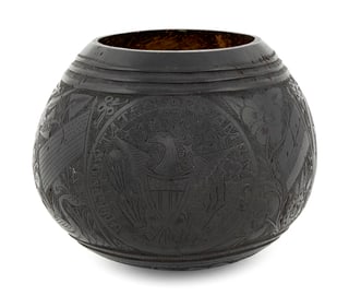 EXQUISITELY CARVED COCONUT SHELL BOWL 19th Century Height 3.75". Maximum diameter 4.25".