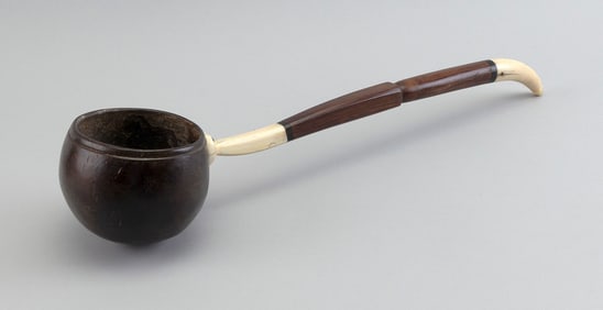 COCONUT SHELL DIPPER 19th Century Length 16". With stand.