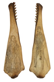 PAIR OF SCRIMSHAW PORPOISE JAWS 19th Century Lengths 19".