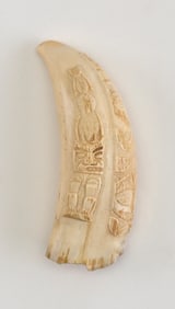 NORTHWEST COAST AMERICAN NATIVE RELIEF-CARVED WHALE'S TOOTH 20th Century Length 5".