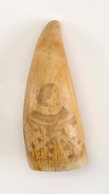 SCRIMSHAW WHALE'S TOOTH WITH PORTRAIT OF A LADY Mid-19th Century Length 5.5".