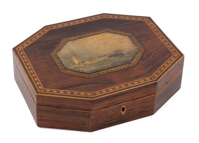 DECORATIVE BOX CONTAINING A SAILOR'S VALENTINE 19th Century Box height 3". Width 11". Depth 9".