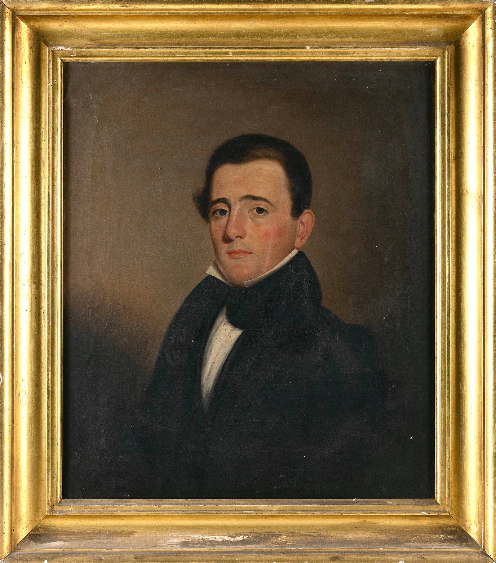 AMERICAN SCHOOL (First Half of the 19th Century,), Portrait of Henry Coffin., Oil on canvas, 27" x: AMERICAN SCHOOL First Half of the 19th Century Portrait of Henry Coffin. Unsigned. Oil on canvas, 27" x 23". Framed 34" x 29.5". Provenance: A Historic Nantucket Collection, from a direct descendant o