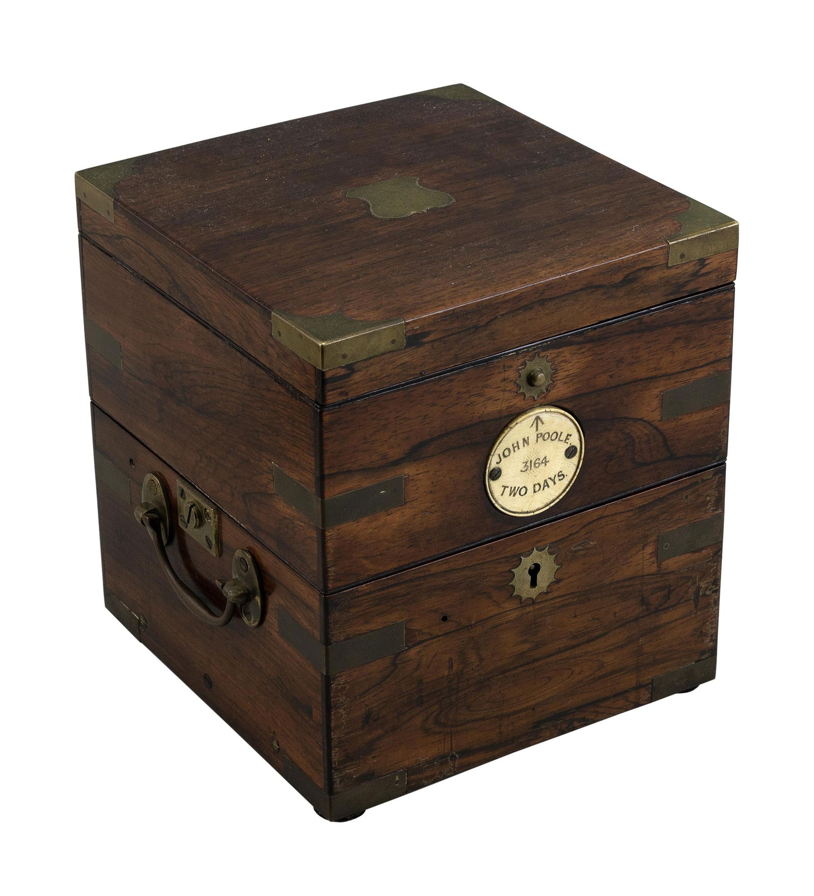 JOHN POOLE CASED TWO-DAY CHRONOMETER London, Mid-19th Century Height 7.5". Width 6.75". Depth 6.75".: JOHN POOLE CASED TWO-DAY CHRONOMETERLondon, Mid-19th CenturyPurchased from John Poole and issued to Lt. Corbet at Supply Bay, Kergelen Island for use in observing the "Transit of Venus" in 1874. Three