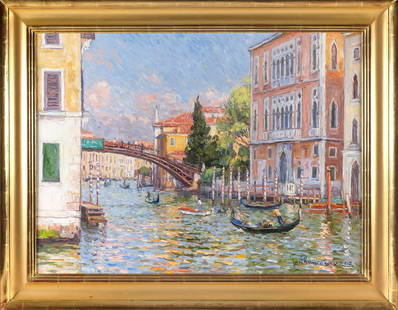 JAN PAWLOWSKI (Massachusetts/Poland, 1949-), Venice., Oil on canvas, 30" x 40". Framed 37" x 47".: JAN PAWLOWSKIMassachusetts/Poland, 1949-Venice. Signed and dated lower right "Jan Pawlowski 02". Label verso for Christina Gallery, Martha's Vineyard, Massachusetts.Oil on canvas, 30" x 40". Framed 37