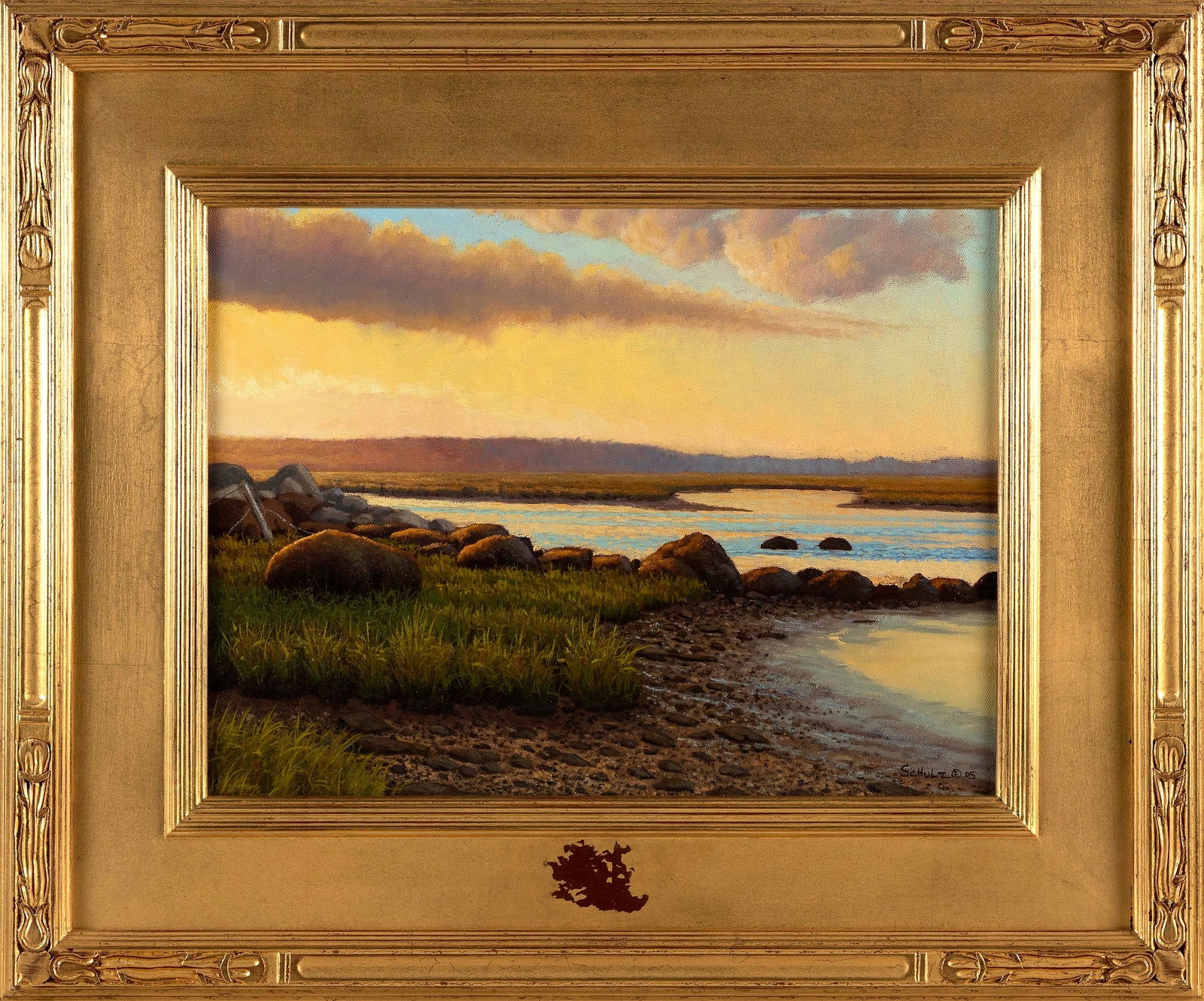 MATTHEW M. SCHULZ (Massachusetts, 1979-), Sunset over the marsh., Oil on canvas, 12" x 16". Framed (1 of 2)