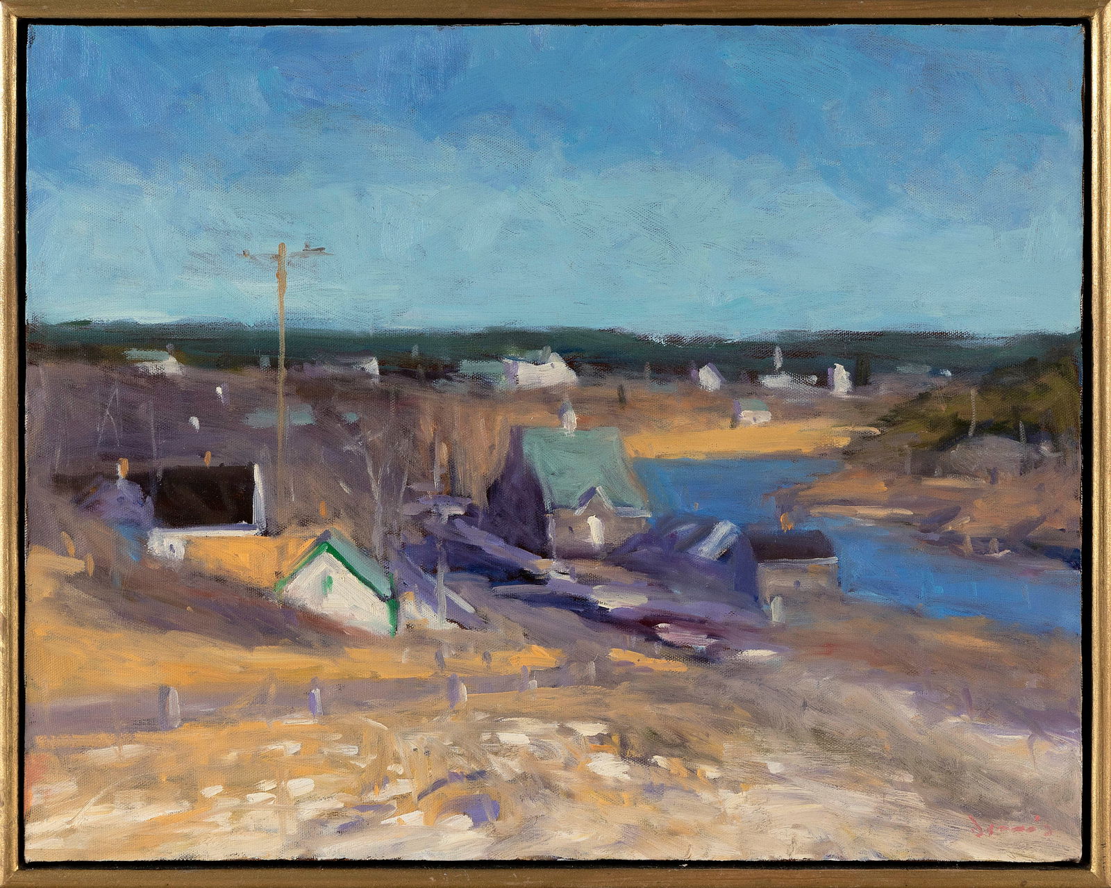 MICHAEL DAVIS (Massachusetts, 1945-), "First Snow"., Oil on canvas, 16" x 20". Framed 17" x 21".: MICHAEL DAVISMassachusetts, 1945-"First Snow". Signed lower right "Davis". Signed, titled and dated 2004 verso.Oil on canvas, 16" x 20". Framed 17" x 21".