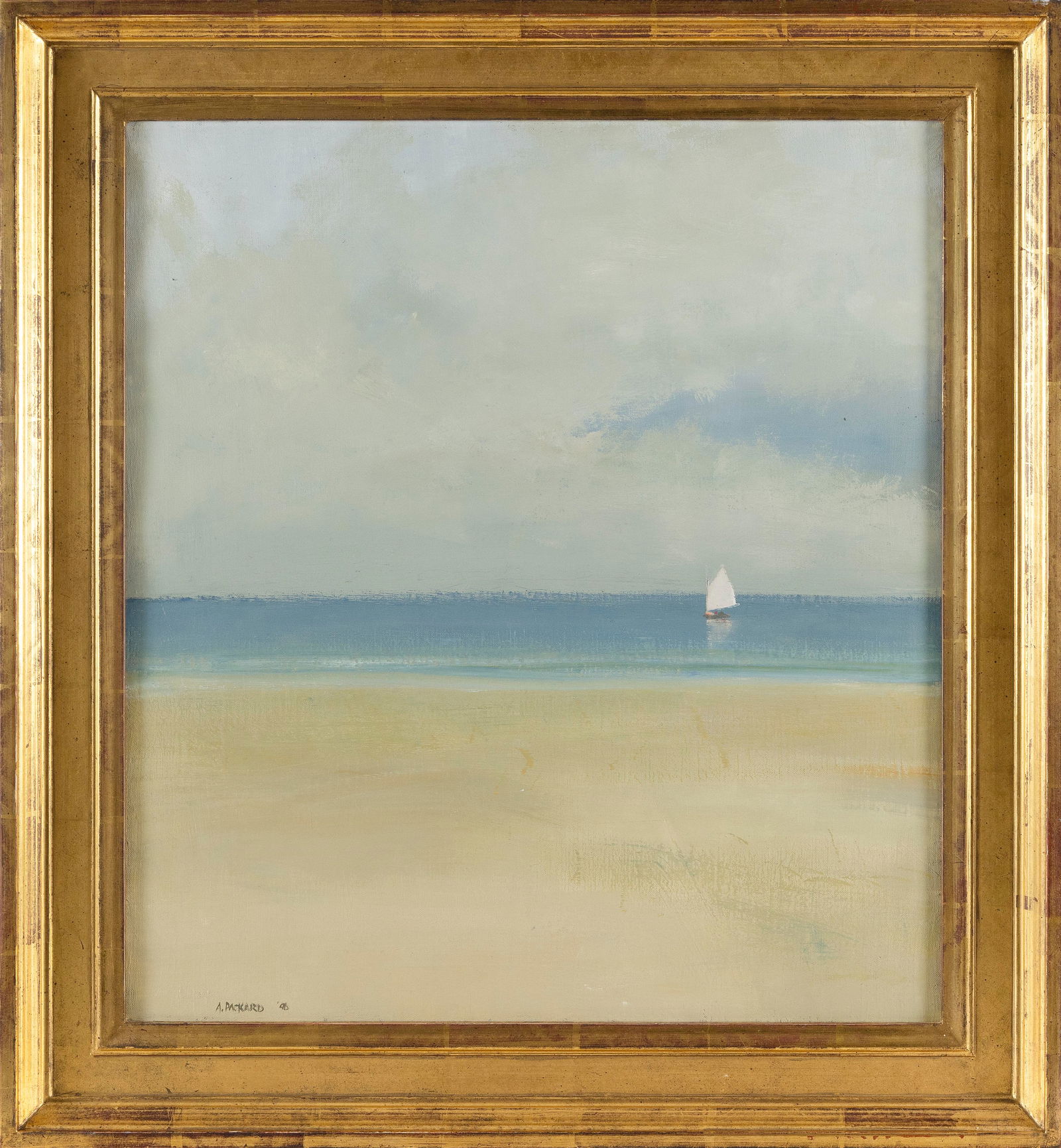 ANNE PACKARD (New Jersey/Massachusetts, 1933-), "Single Sail"., Oil on canvas, 22" x 20". Framed 27": ANNE PACKARDNew Jersey/Massachusetts, 1933-"Single Sail". Signed lower left "A. Packard". Titled verso.Oil on canvas, 22" x 20". Framed 27" x 25". Provenance:The Henry and Sharon Martin Collection.
