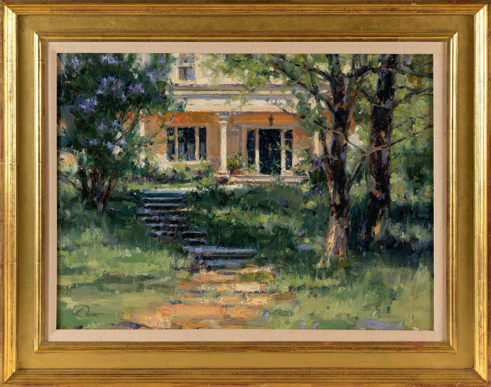 PETER ROLFE (Maine/Massachusetts/Europe, 1942-), "Sunlit Entry"., Oil on board, 24" x 32". Framed: PETER ROLFE Maine/Massachusetts/Europe, 1942- "Sunlit Entry". Signed lower left "Rolfe". Oil on board, 24" x 32". Framed 30.5" x 38.5".