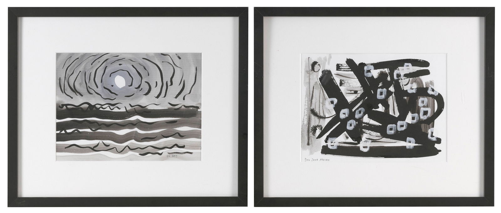 EWA NOGIEC (Massachusetts, 1952-), Two abstracts:, Mixed medias on paper, 8.5" x 11" sight. Framed (1 of 3)