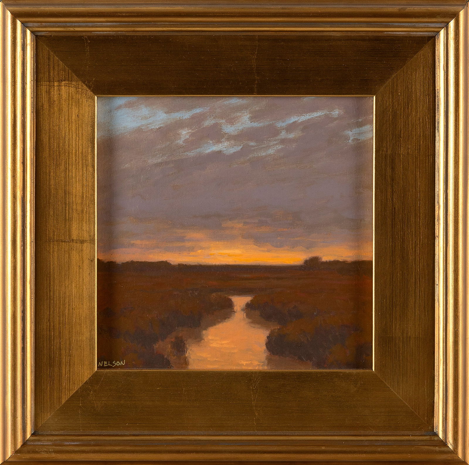 WILLIAM NELSON (Masssachusetts, Contemporary), "Tidal Marsh Twilight, Swansea"., Oil on board, 8" x (1 of 1)