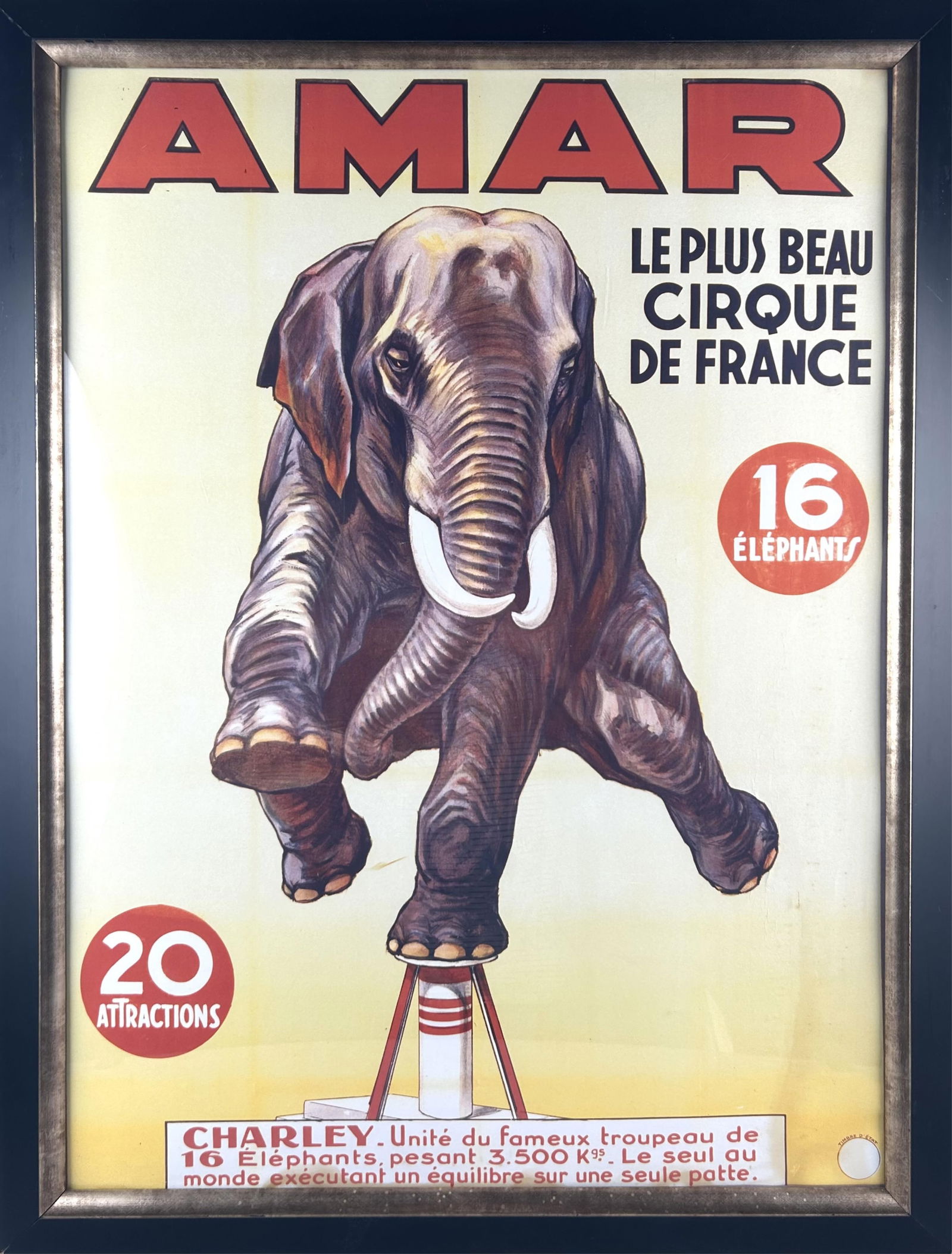 CIRQUE AMAR POSTER France, Late 20th Century 34" x 24". Framed 39" x 29.5". (1 of 2)